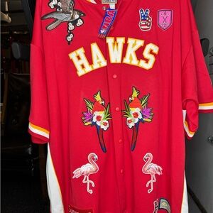 Atlanta Hawks Red Embroidered Basketball Pull Over (Button-Up)